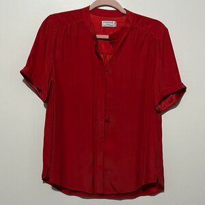Frame Womens 100% Silk Button Up Blouse Size S Blood Orange Red Holiday Mature